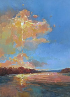 En la penumbra de Millie Gosch Paisaje impresionista enmarcado con azul