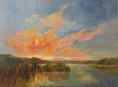 Into the Sunset by Millie Gosch Impressionist Framed Landscape with Blue