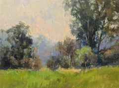 Misty Morning de Millie Gosch, peinture de paysage impressionniste horizontale encadrée