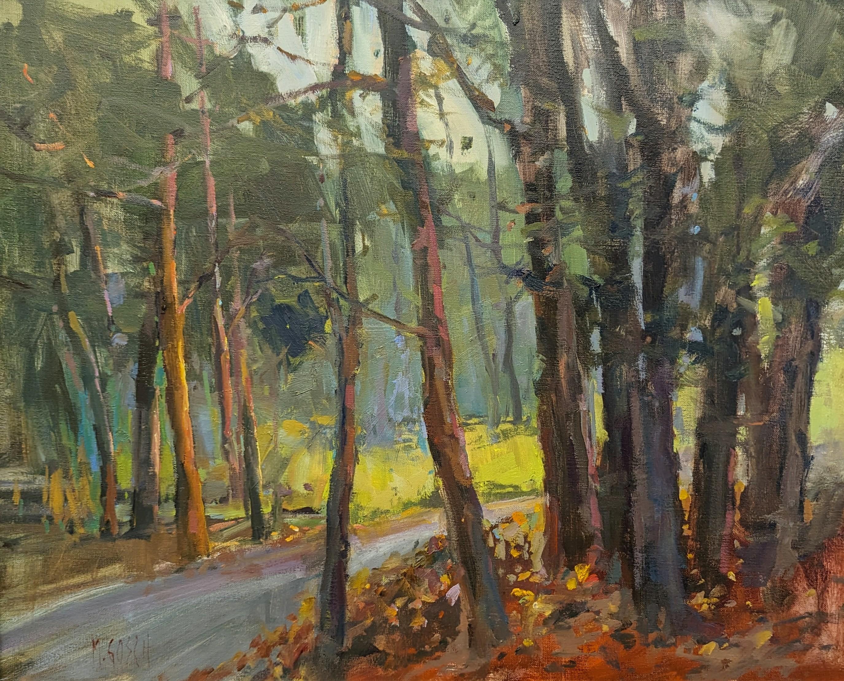 Celebra el encantador encanto de la naturaleza con "Hacia el atardecer", una obra maestra que encarna el talento de Millie Gosch para captar la esencia de la naturaleza.

Millie Gosch es una ávida pintora de plein air que pinta estudios de la vida