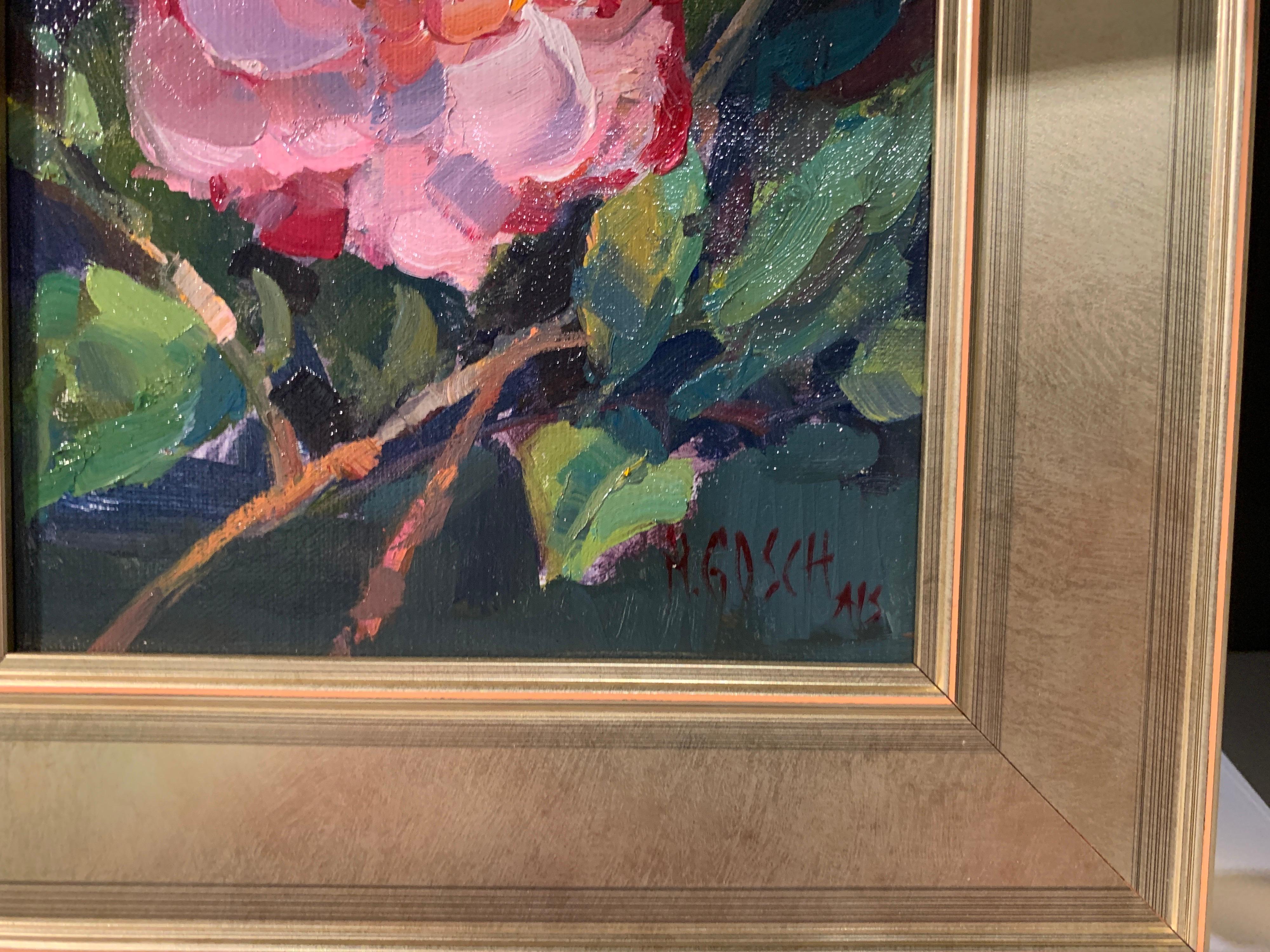 Pink Beauty by Millie Gosch, Small Framed Impressionist Still-Life Oil Painting 1