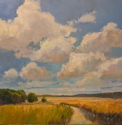 Ríos y caminos de Millie Gosch Paisaje impresionista enmarcado cuadrado