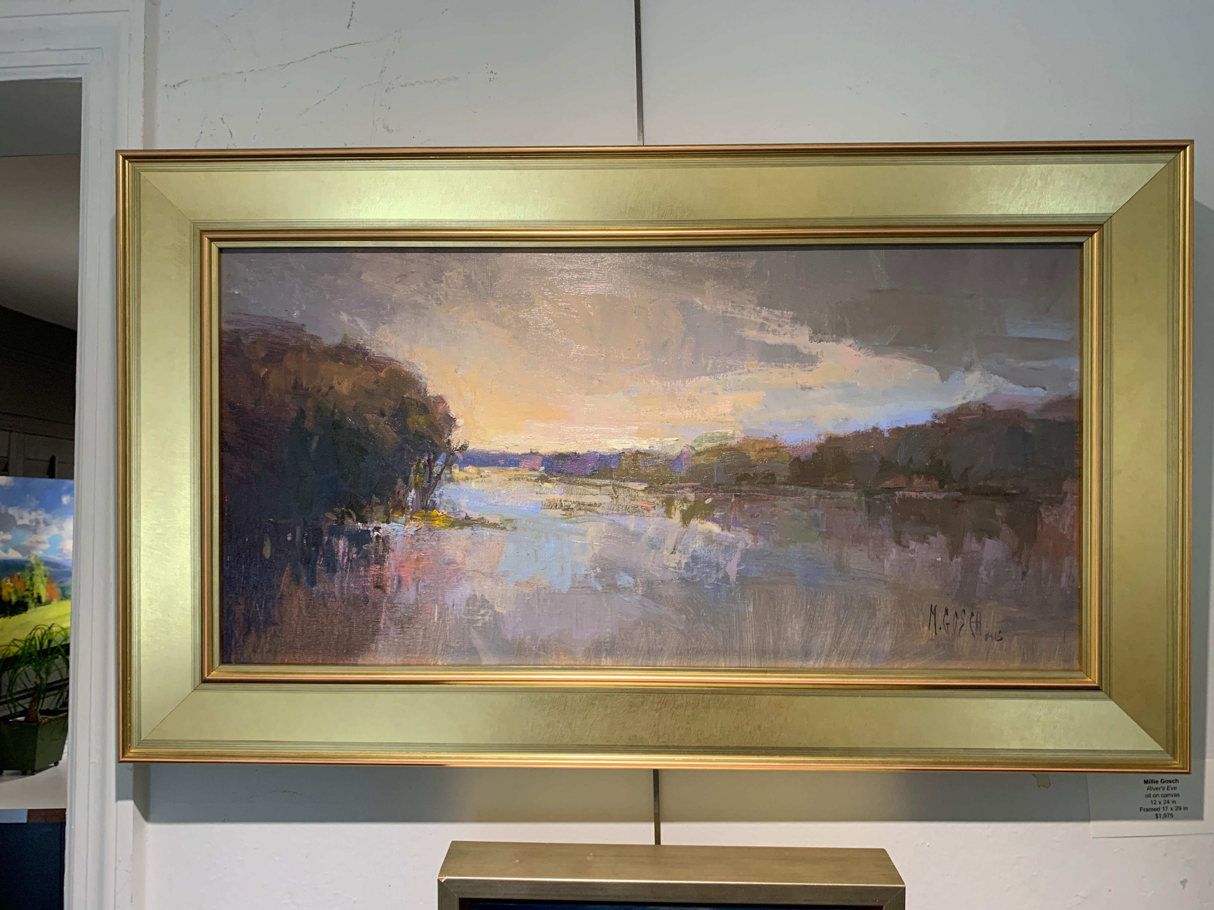 River's Eve by Millie Gosch,  Framed Impressionist Oil on Canvas Painting 1