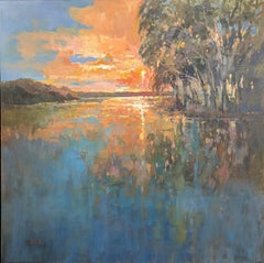 Sunday Renedezvous by Millie Gosch Impressionist Framed Landscape with Blue
