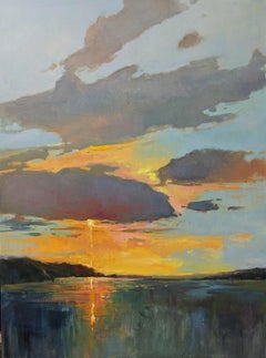 Sonnengemälde von Millie Gosch Vertikales impressionistisches gerahmtes Landschaftsgemälde
