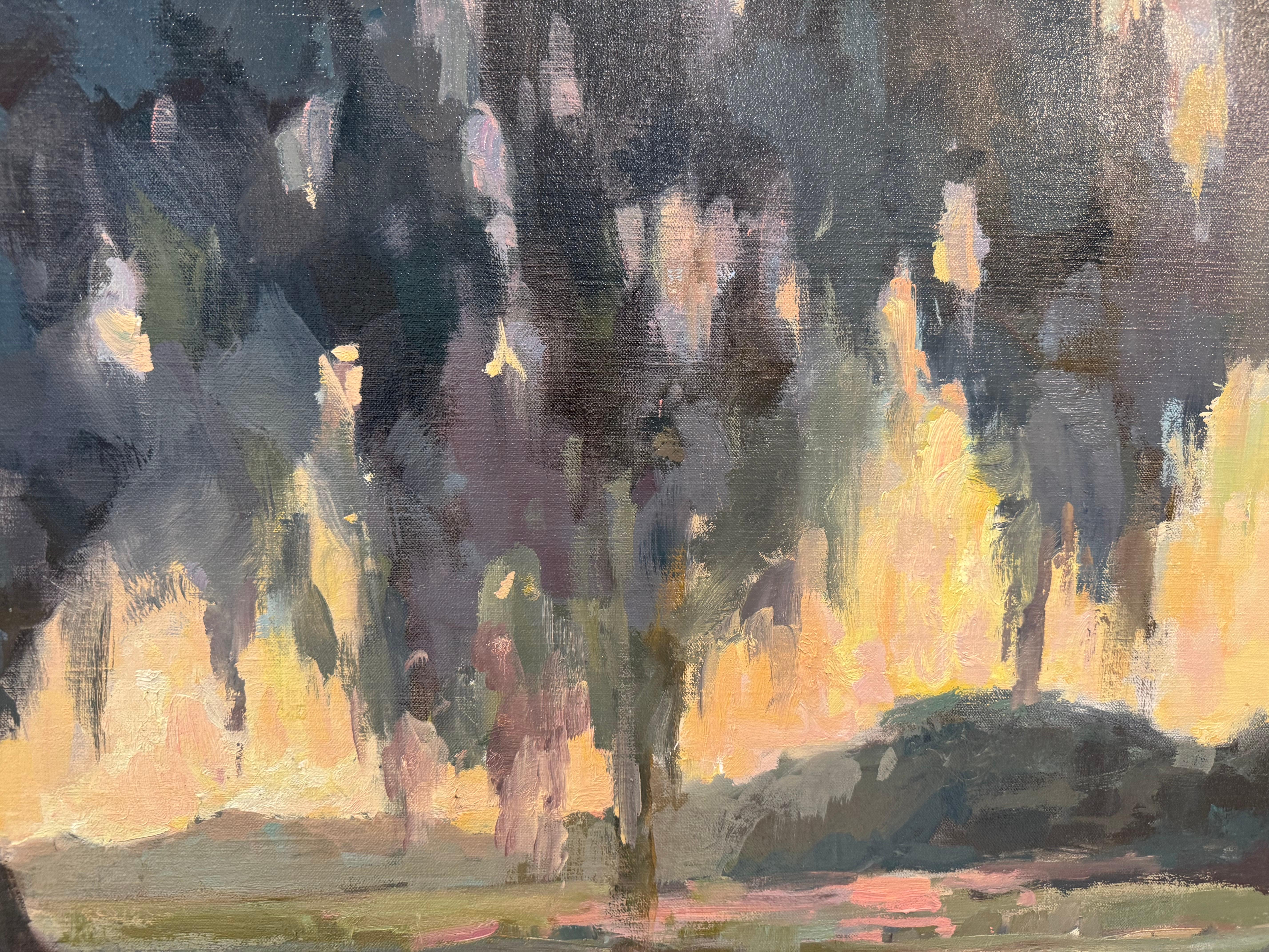 Sunrise and Spanish Moss by Millie Gosch Square Impressionist Framed Landscape For Sale 5