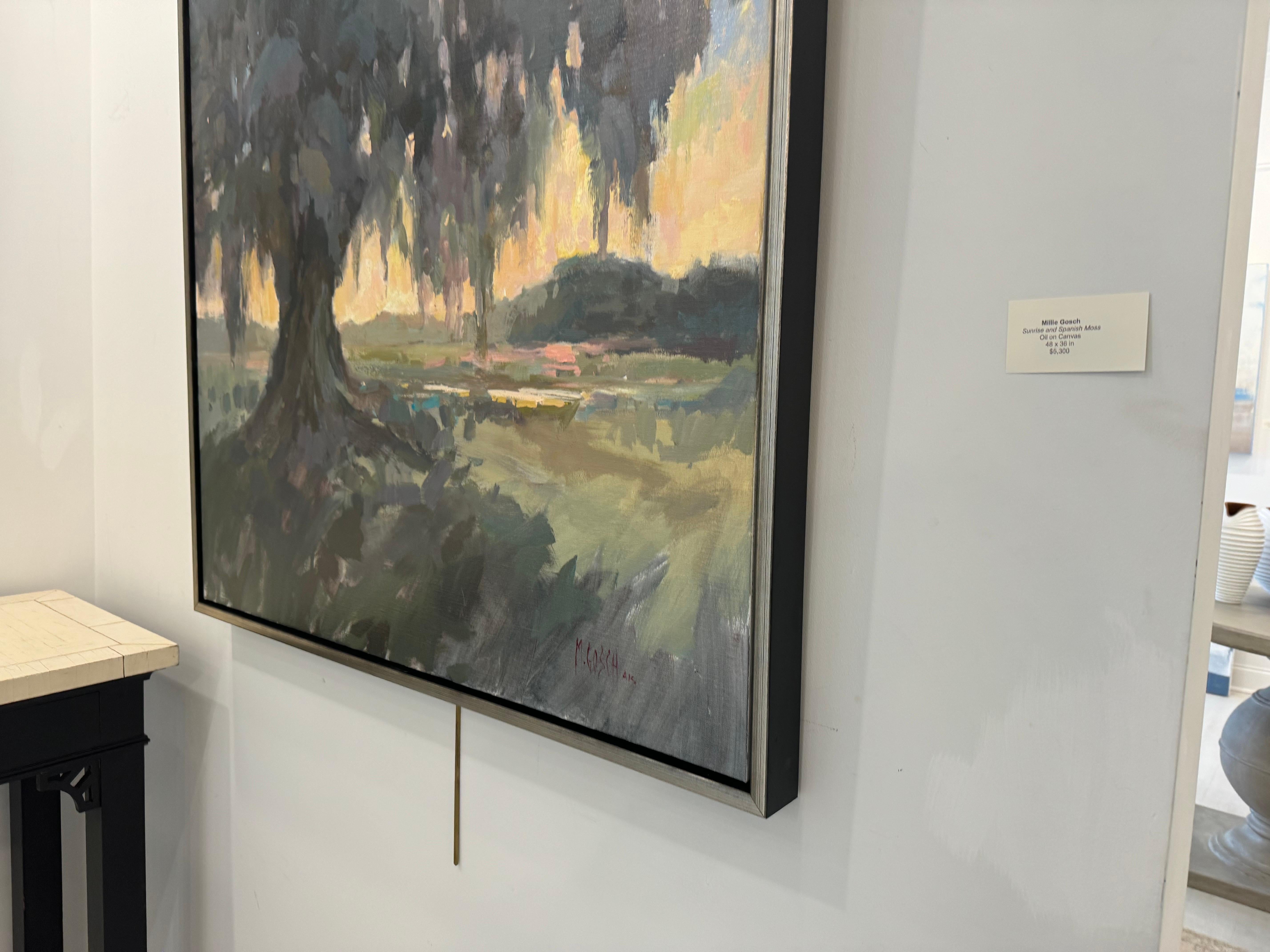 Sunrise and Spanish Moss by Millie Gosch Square Impressionist Framed Landscape For Sale 6
