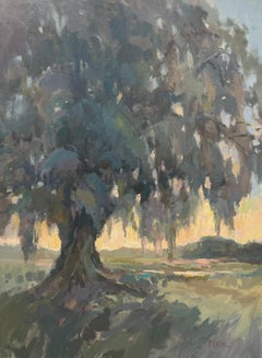 Sunrise and Spanish Moss by Millie Gosch Square Impressionist Framed Landscape