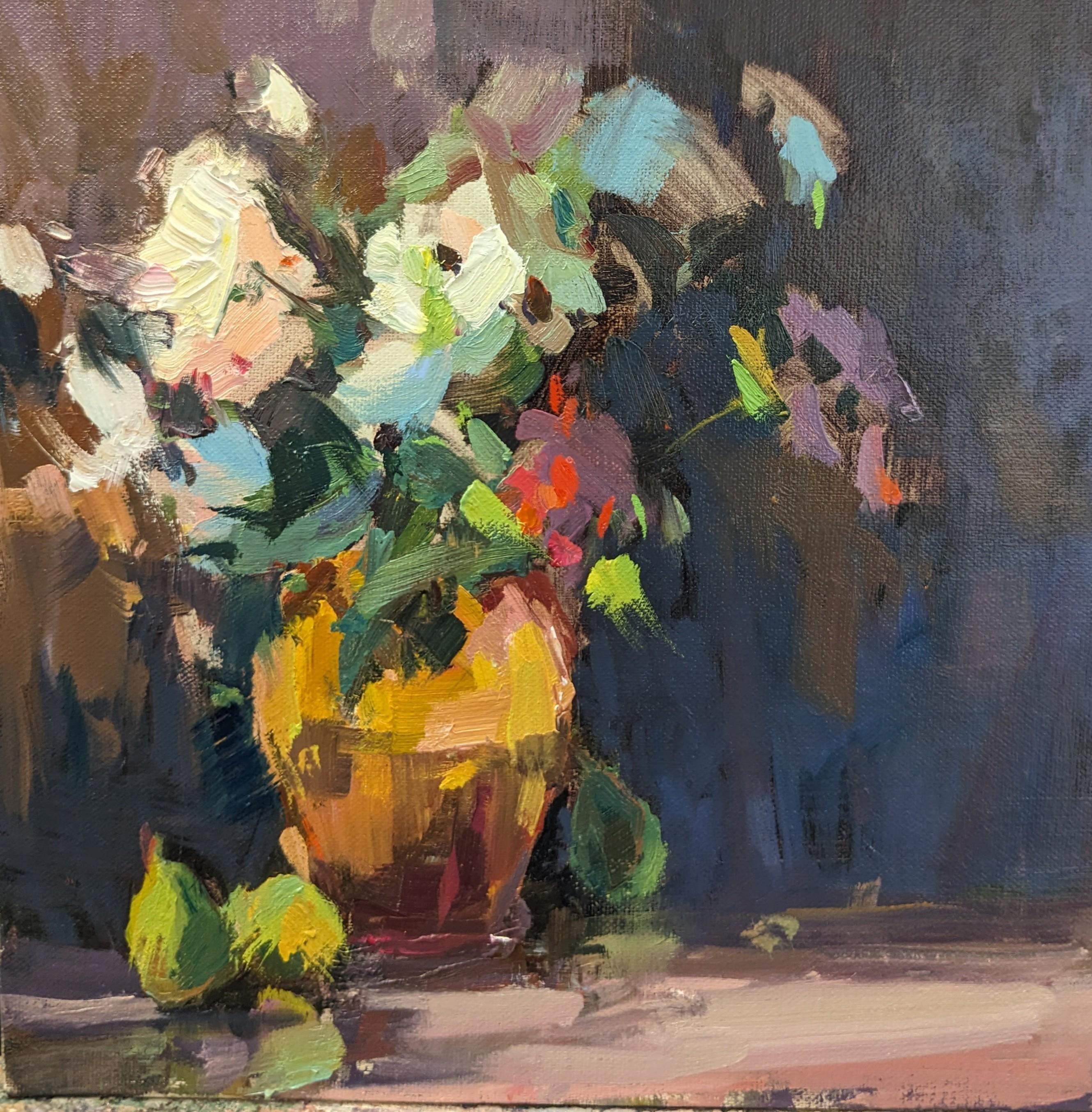 Sin enmarcar, esta pieza mide 8 x 8

"Tarro amarillo" de Millie Gosch es un encantador óleo sobre tabla de lino de 8x8 pulgadas que irradia calidez y sencillez. Con expresivas pinceladas y una rica paleta iluminada por el sol, esta obra capta la