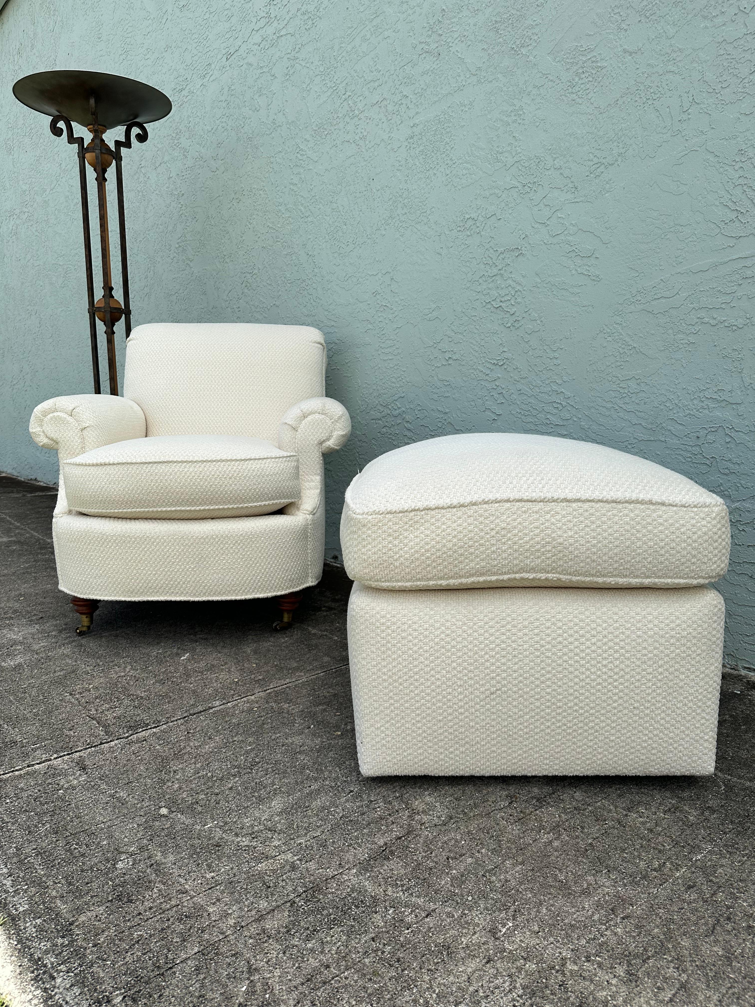 American Milling Road Baker Furniture English Chair and Ottoman, set of 2 For Sale