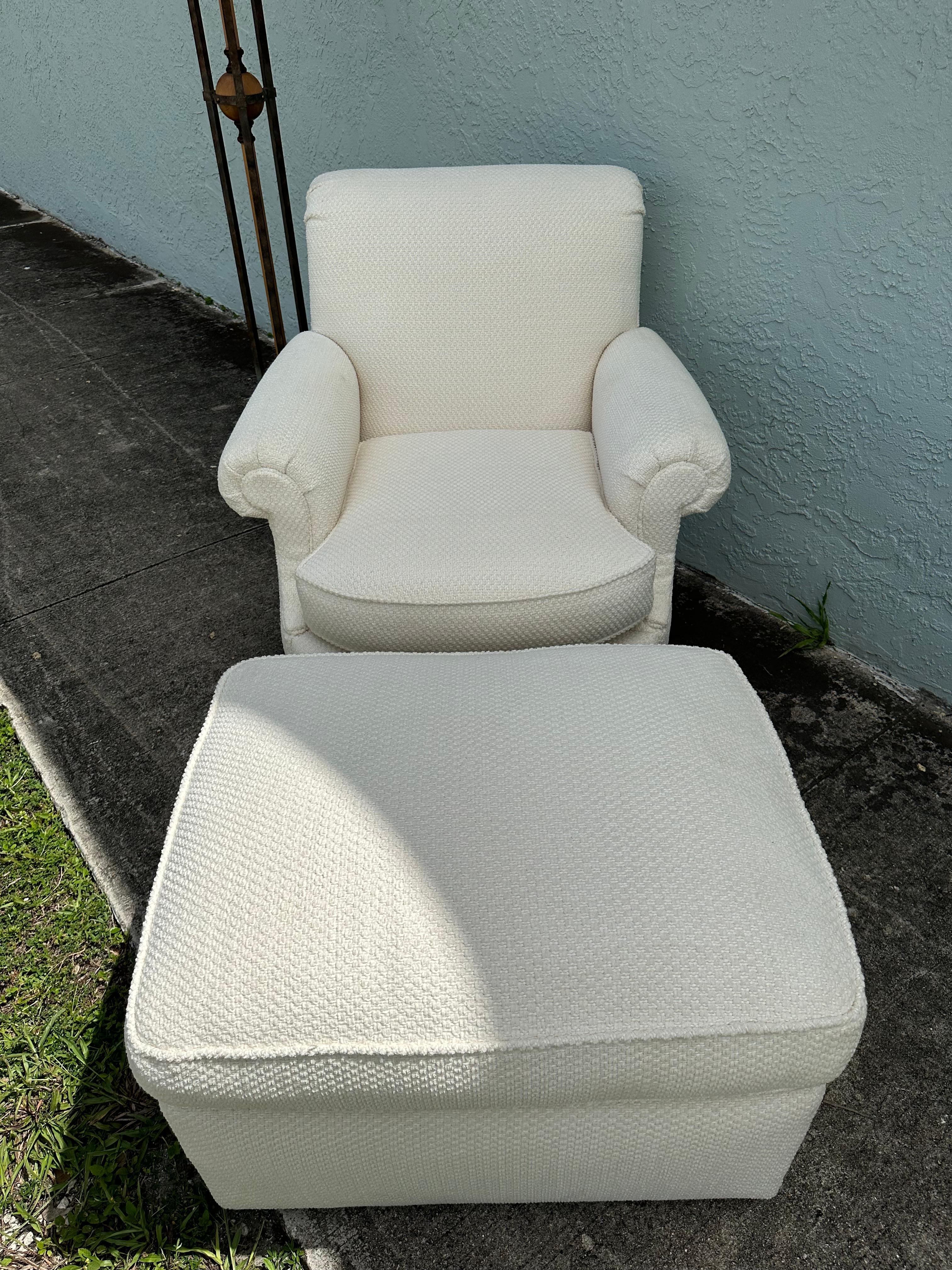 Milling Road Baker Furniture English Chair and Ottoman, set of 2 In Good Condition For Sale In Fort Lauderdale, FL