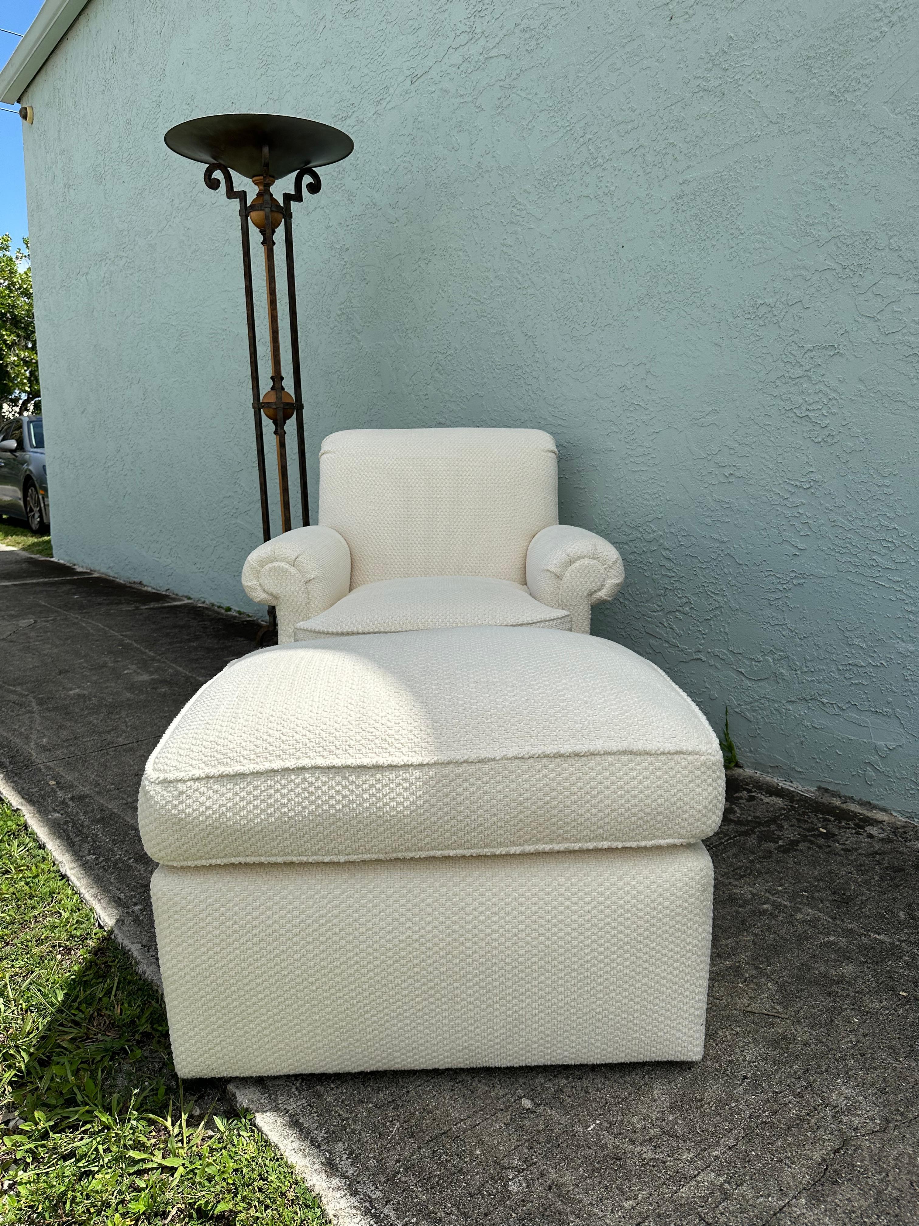 Contemporary Milling Road Baker Furniture English Chair and Ottoman, set of 2 For Sale