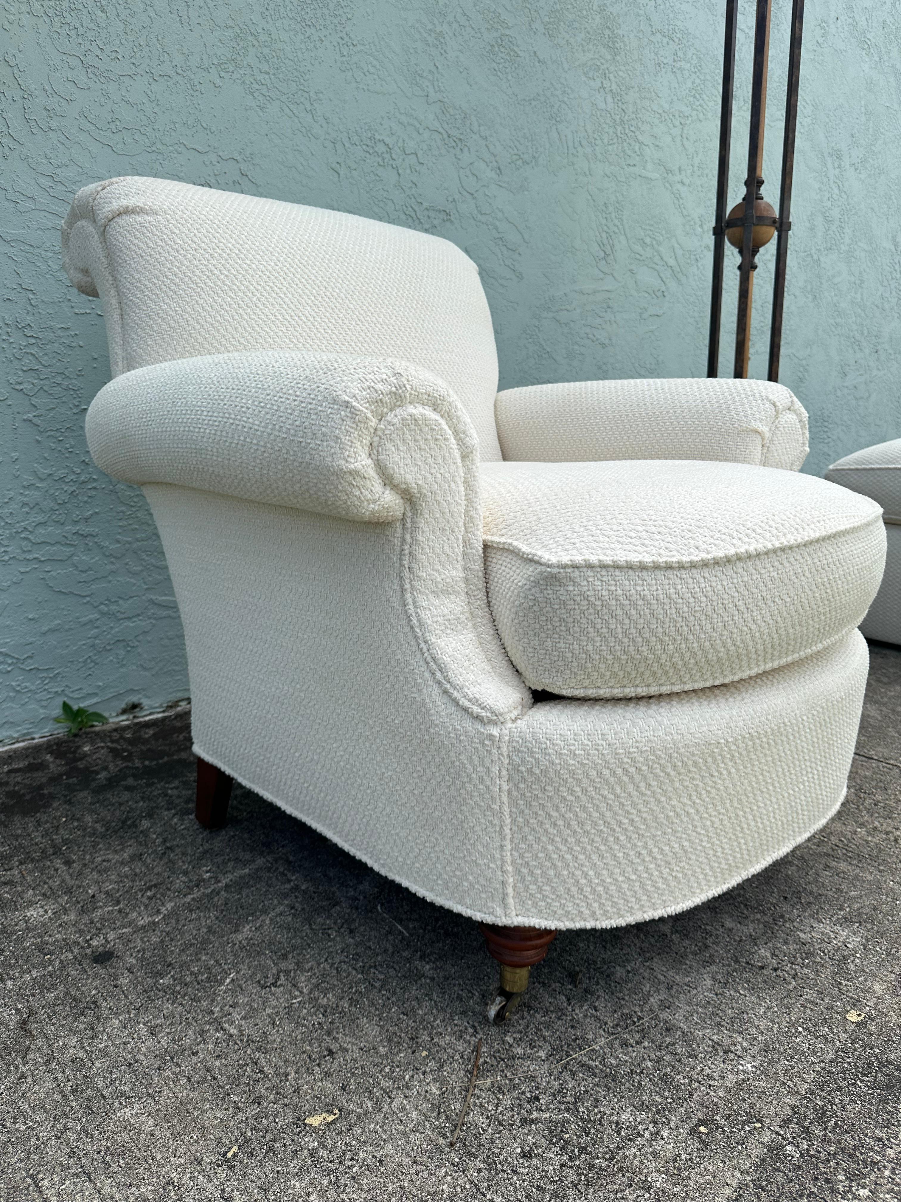 Upholstery Milling Road Baker Furniture English Chair and Ottoman, set of 2 For Sale