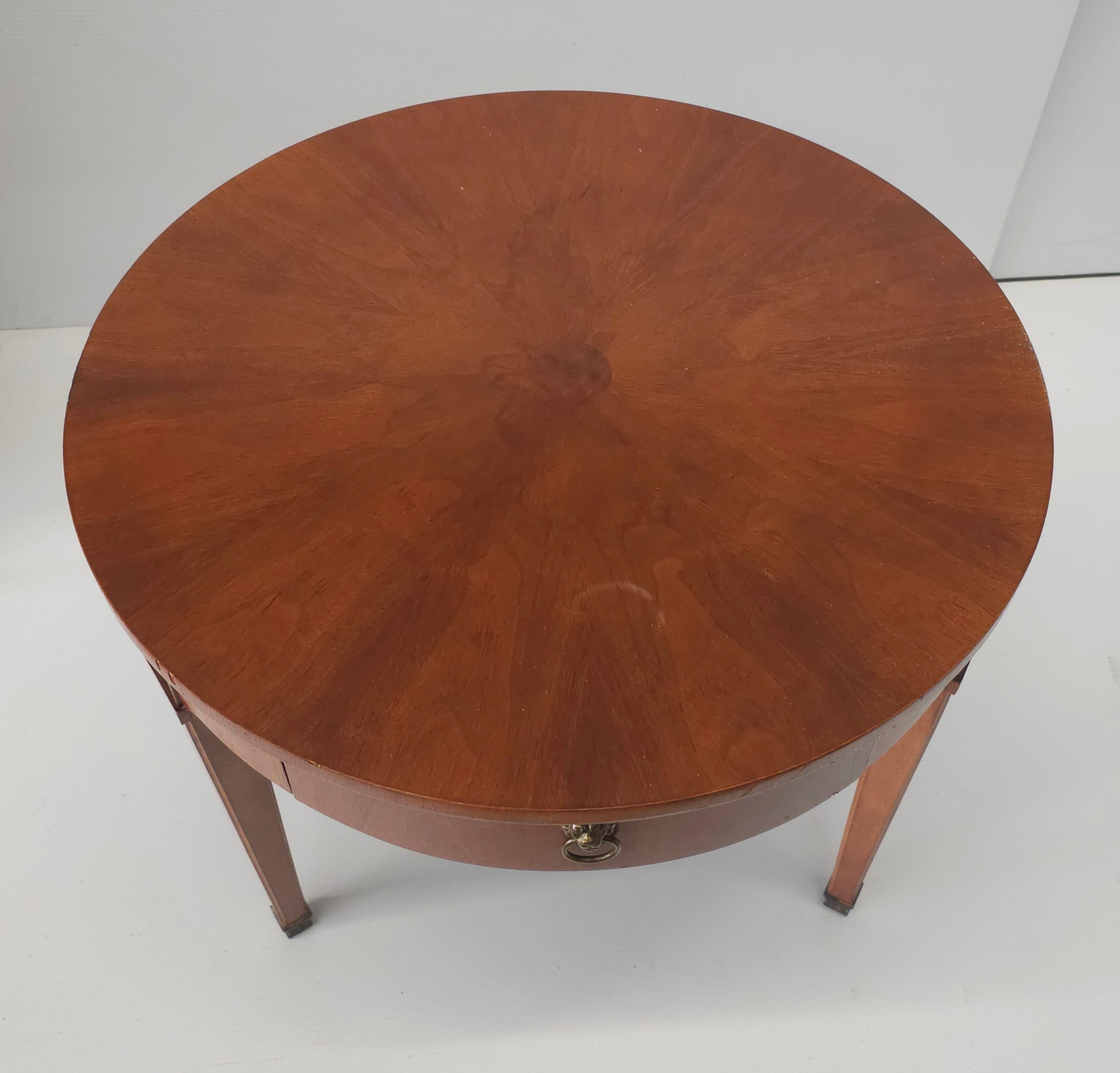 American Milling Road By Baker Furniture Mahogany and Brass Fittings Gueridon Table For Sale