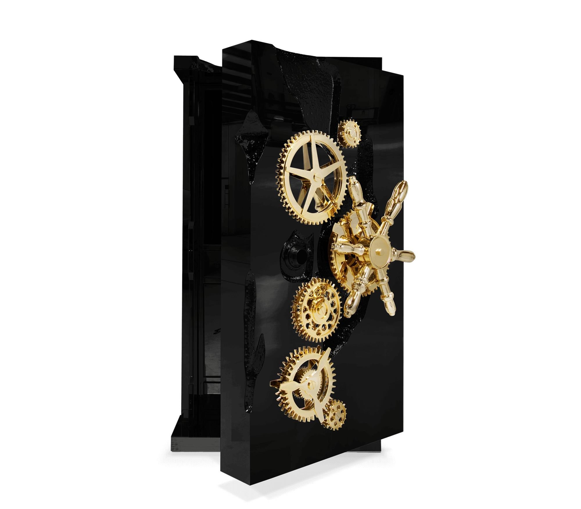 Portuguese Millionaire Black Luxury Safe - Hand-Crafted Gold Plate Brass - Boca do Lobo For Sale