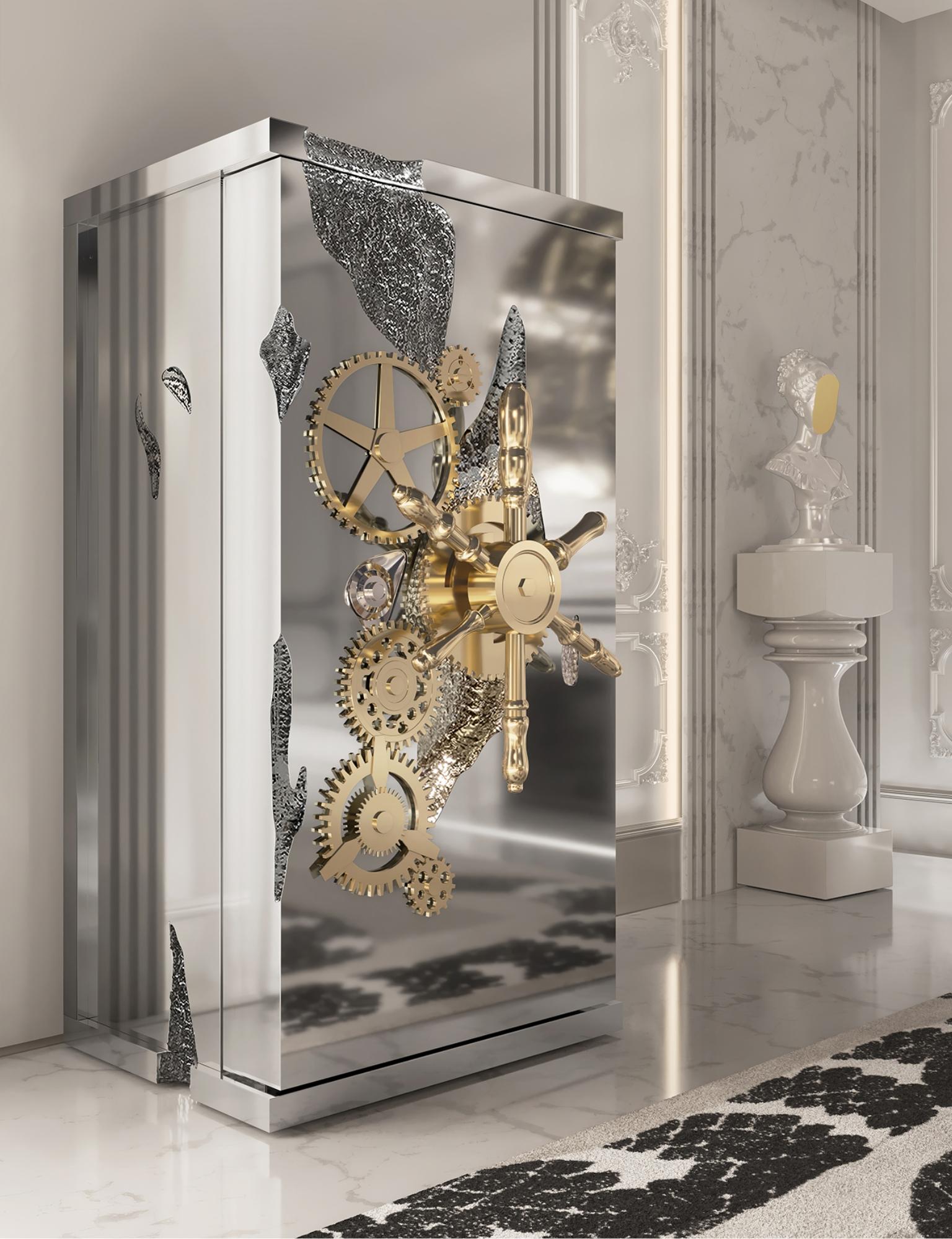 Metal Millionaire Silver Luxury Safe - Hand-Crafted Gold Plate Brass - Boca do Lobo For Sale