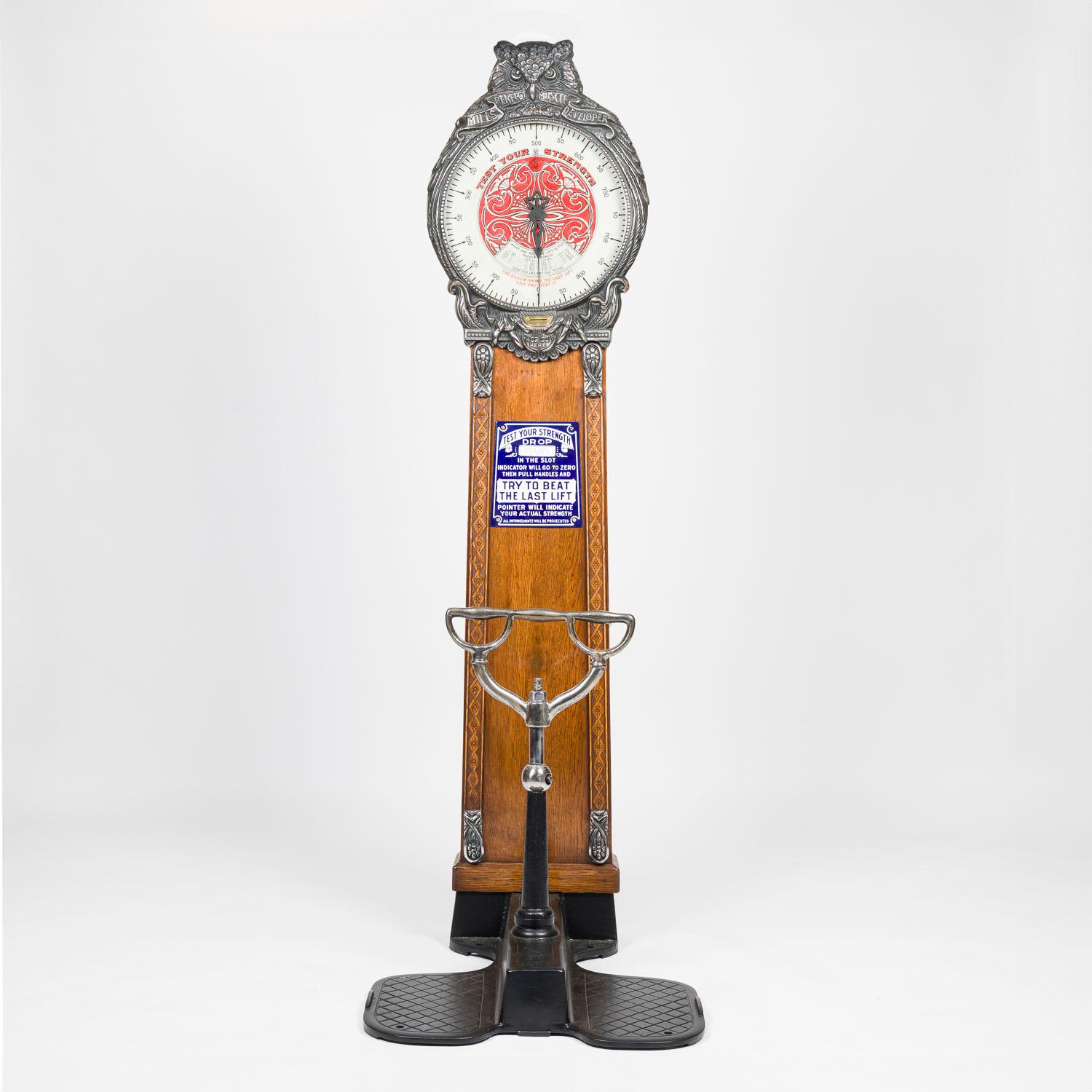 Mills Novelty Co. owl strength lifter “Mills Perfect Muscle Developer” For Sale 12