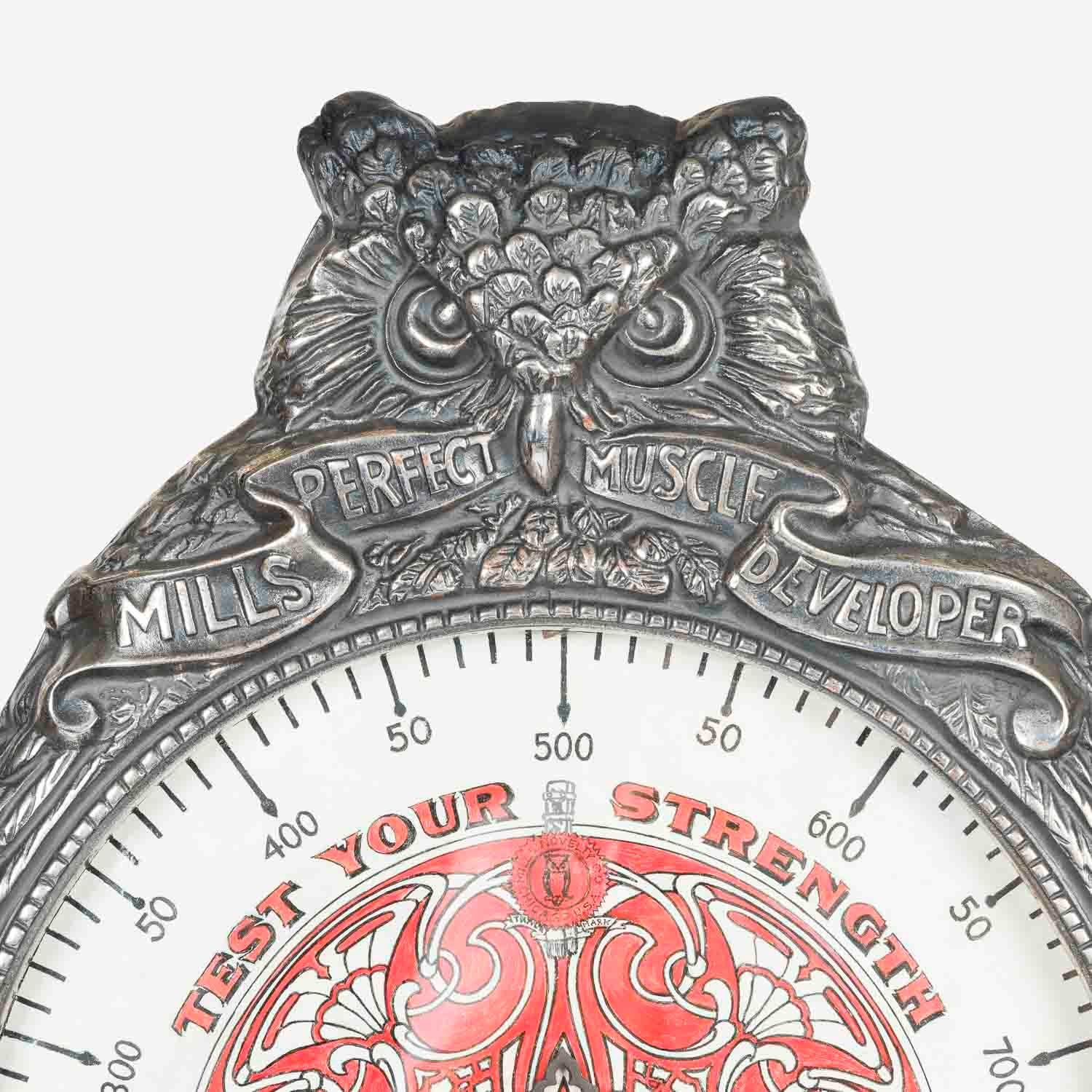 20th Century Mills Novelty Co. owl strength lifter “Mills Perfect Muscle Developer” For Sale