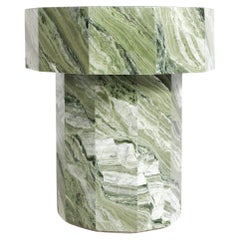 Niedriger Marmortisch aus Millstone in Flussgrün mit drehbarem Marmor Jade von Yellowdot  