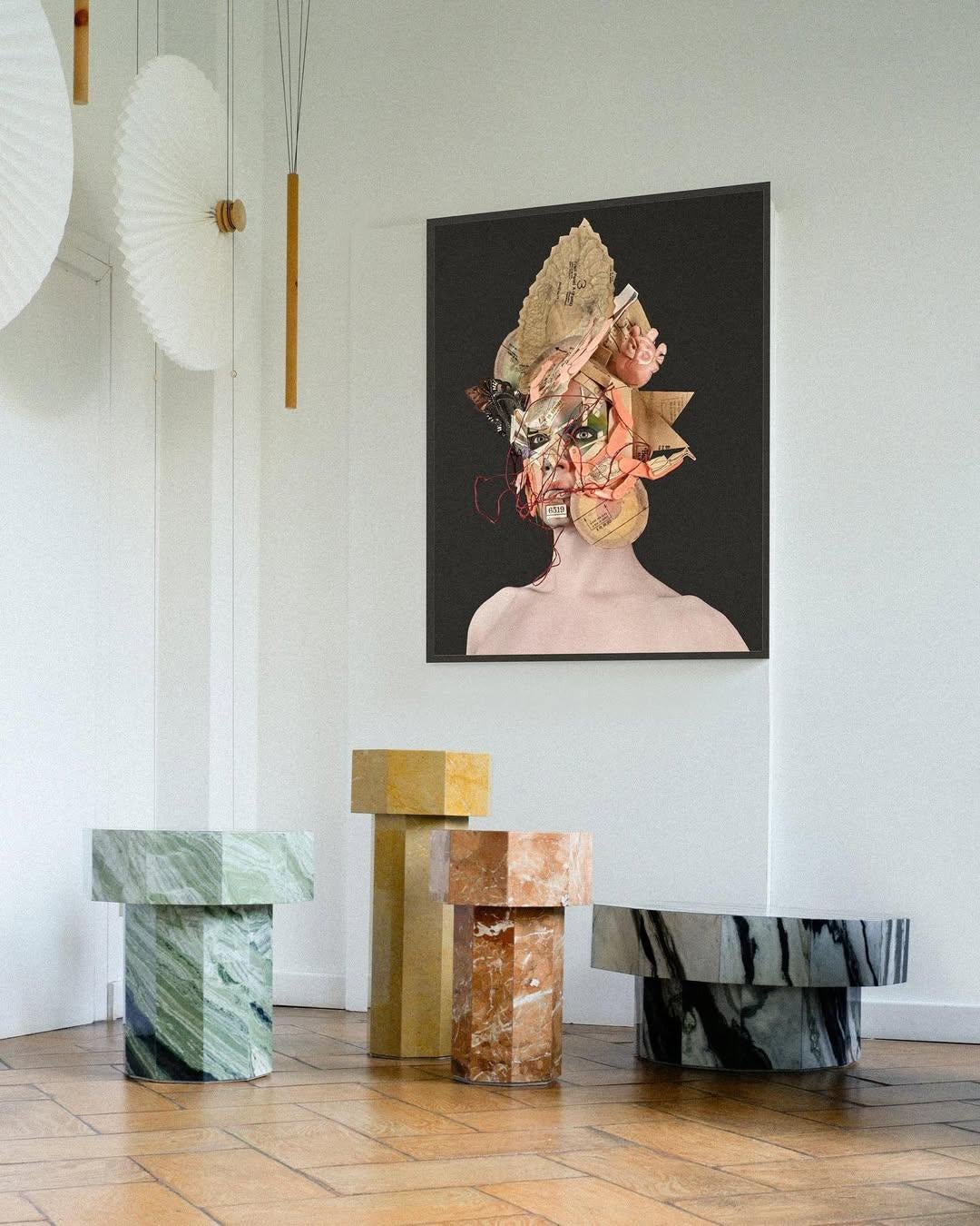 Modern Rotating Side Table in Diana Rose Marble by Yellowdot For Sale 2