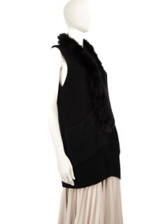 Milly Black Merino Wool Fur Trim Collar Gilet Size L