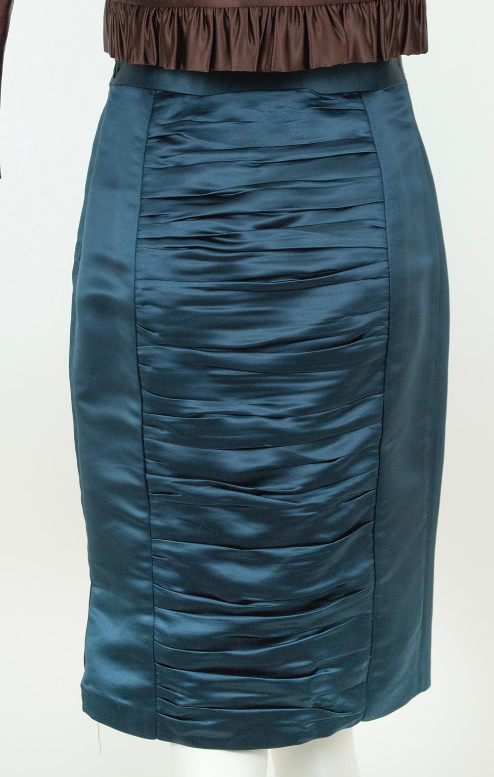 Milly Brown Satin Cone Bra Bolero und Petrol Ruched Pencil Skirt Anzug - XS, 2002 im Angebot 8