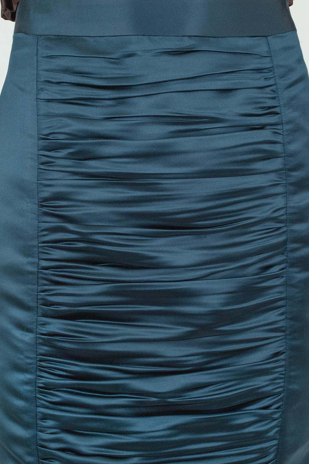 Milly Brown Satin Cone Bra Bolero und Petrol Ruched Pencil Skirt Anzug - XS, 2002 im Angebot 9