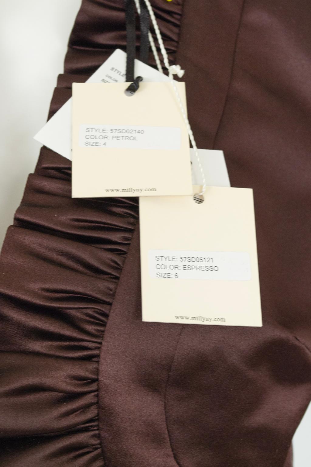 Milly Brown Satin Cone Bra Bolero und Petrol Ruched Pencil Skirt Anzug - XS, 2002 im Angebot 14