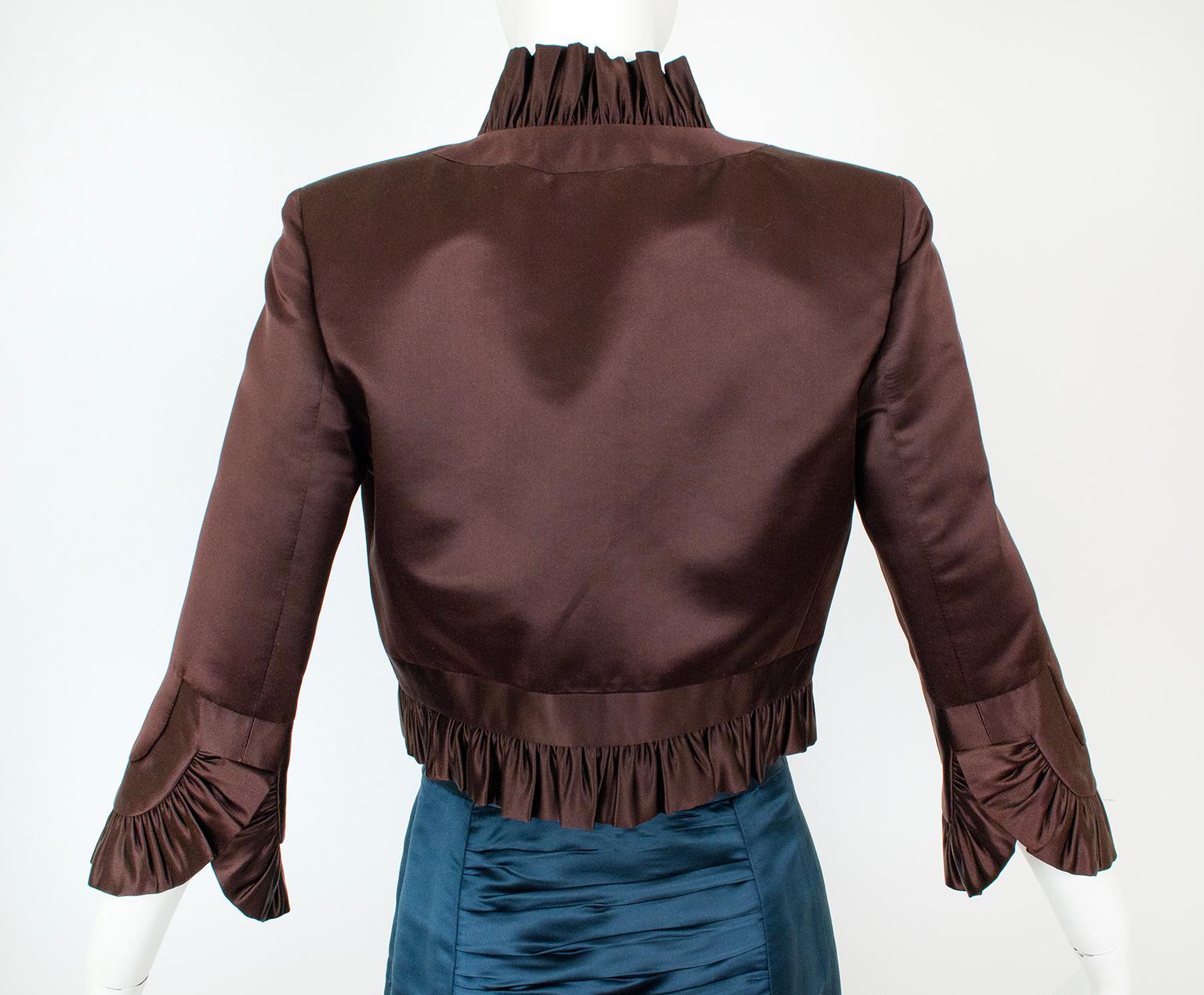 Milly Brown Satin Cone Bra Bolero und Petrol Ruched Pencil Skirt Anzug - XS, 2002 im Angebot 4