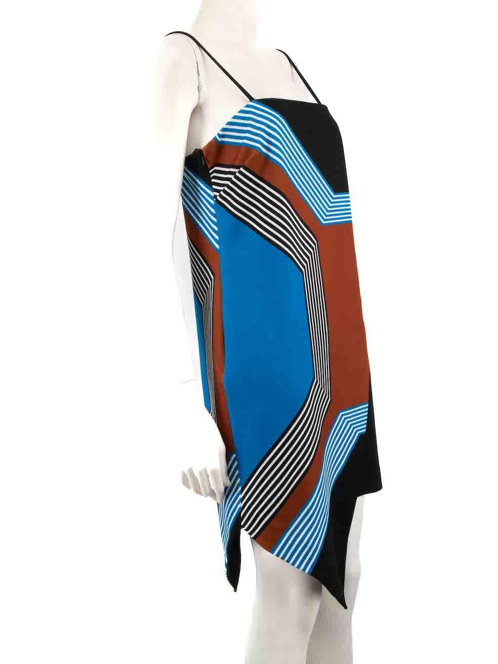 CONDITION is Very good. Hardly any visible wear to is evident on this used Milly designer resale item.
 
 
 
 Details
 
 
 Multicolour- Black, brown, blue, white
 
 Polyester
 
 Dress
 
 Geometric pattern
 
 Asymmetric hem
 
 Sleeveless
 
 Square