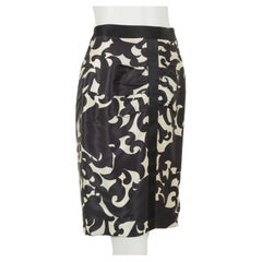 Milly Deep Navy and Black Ruched Satin Chinoiserie Pencil Skirt – XS, 2002