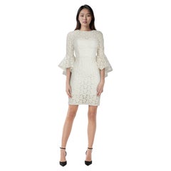 Milly Floral White Lace Flounce Sleeve Midi Dress Size XXS