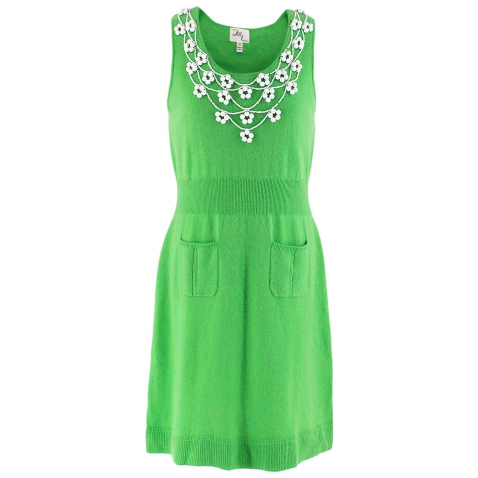 Milly Green Cashmere Knit Embellished Dress - Size M For Sale