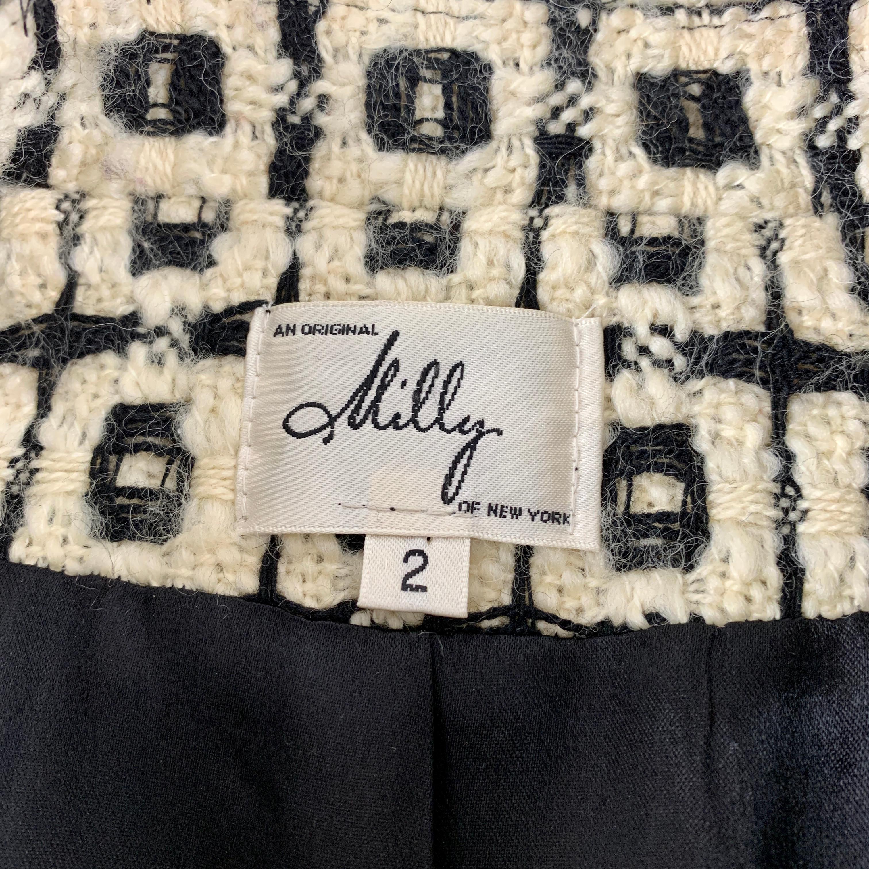 Milly New York - Manteau vintage en laine à carreaux noirs et blancs pour femme, collection 2000 en vente 6