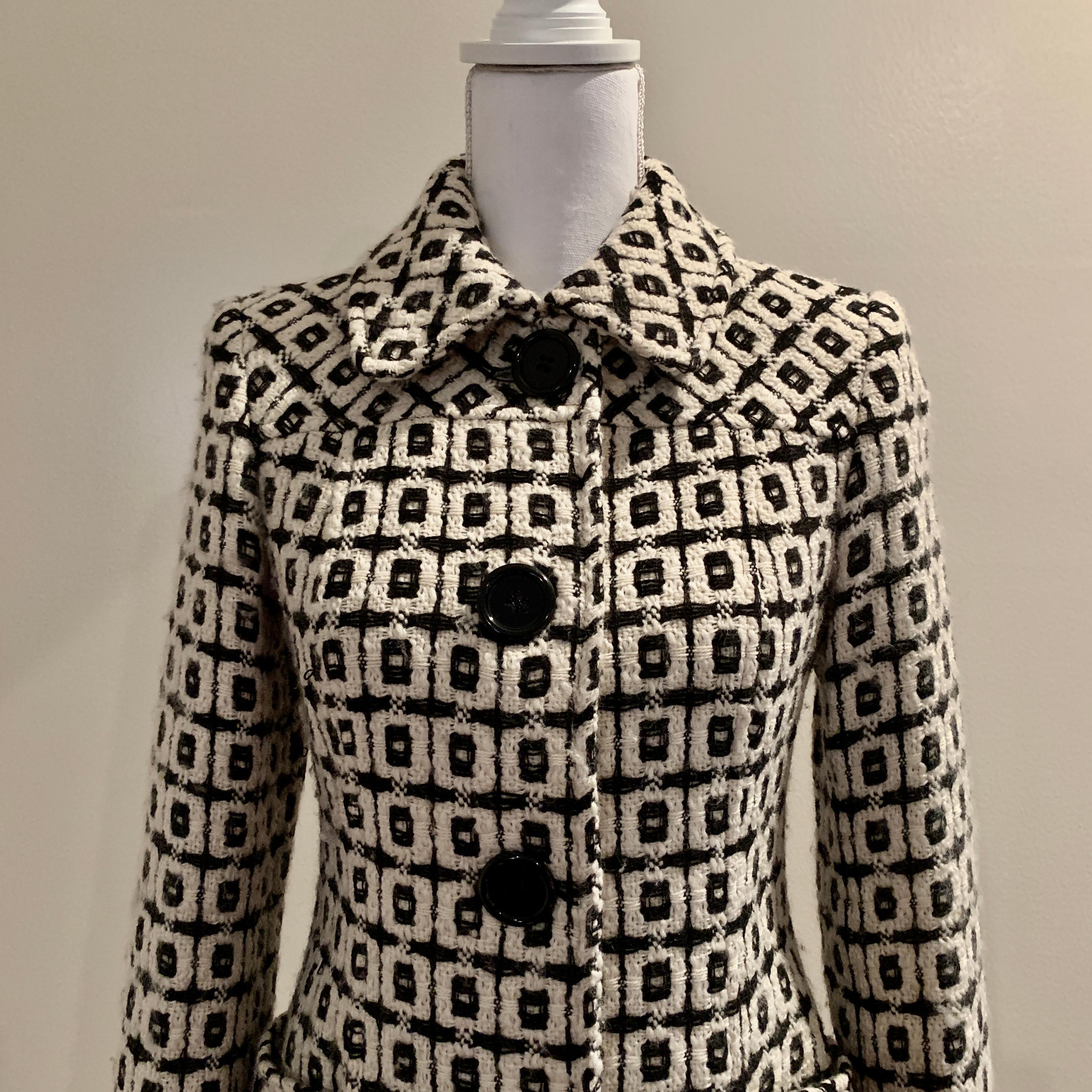 Américain Milly New York - Manteau vintage en laine à carreaux noirs et blancs pour femme, collection 2000 en vente