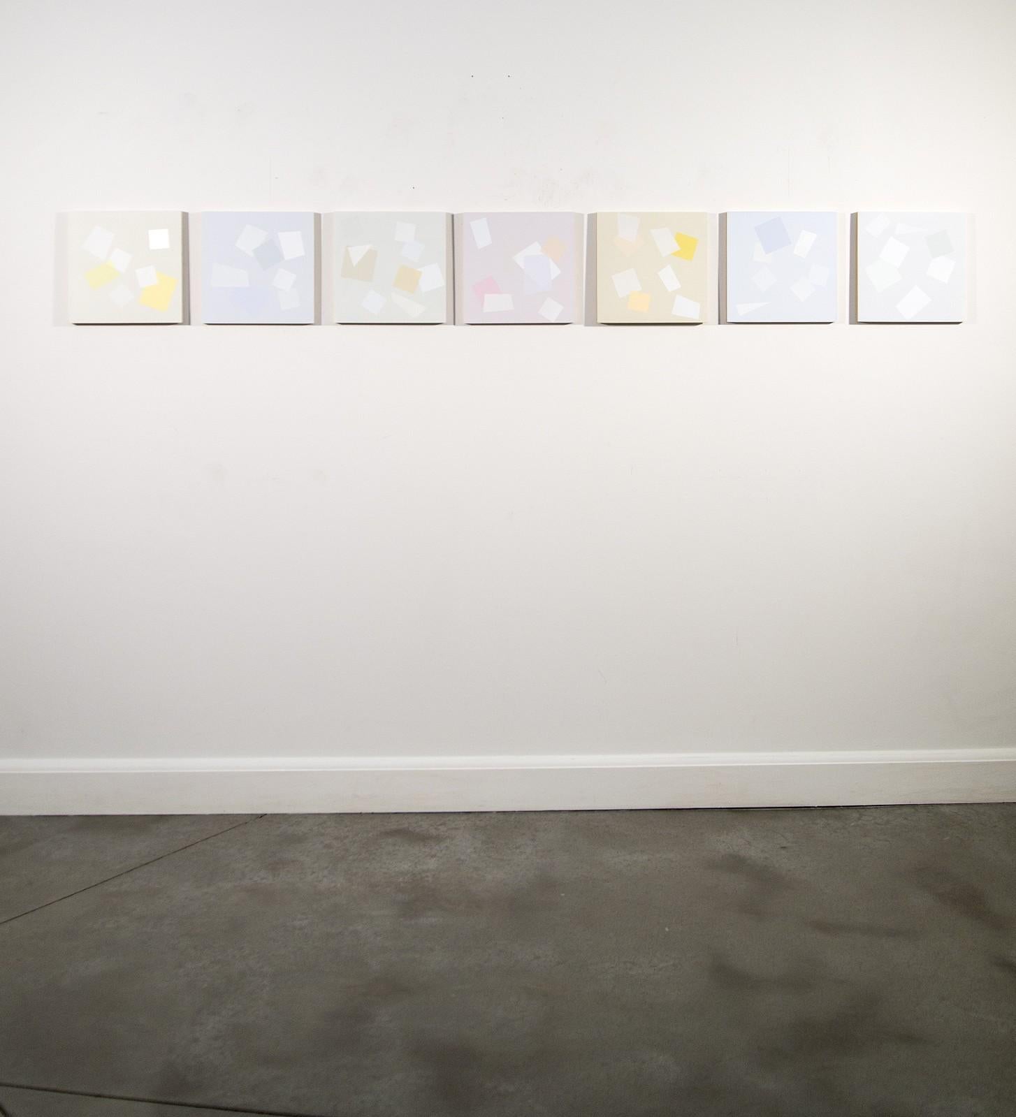 7 Pieces for Arvo One - légères, colorées, multiples, carrées, acrylique sur toile - Abstrait Painting par Milly Ristvedt