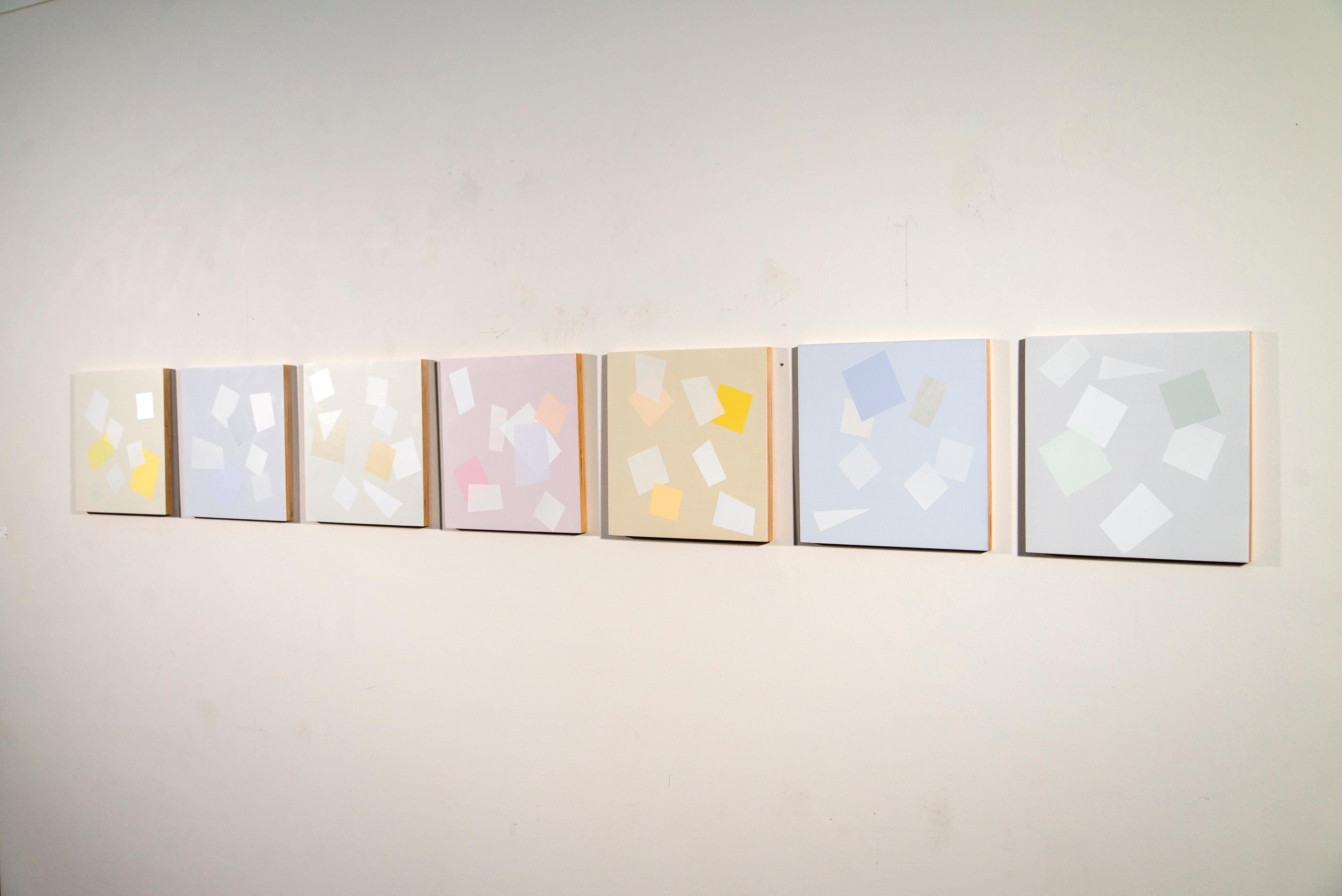 Milly Ristvedt Abstract Painting - 7 Pieces for Arvo Part - light, colourful, multiples, squares, acrylic on canvas