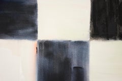 Act of Silence - grids of black, white, orange, red, abstract, acrylic on canvas