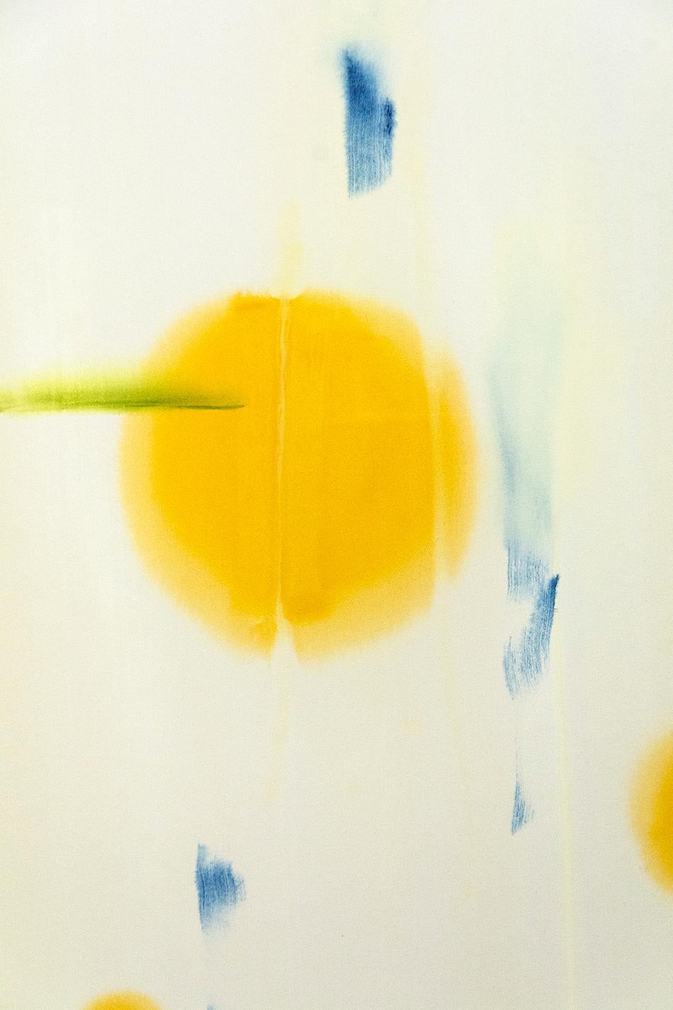 Always There - Yellow, blue, green and cream lyrical and light acrylic on canvas - Painting by Milly Ristvedt