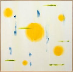 « Always There », peinture lyrique jaune, bleue, verte et crème sur toile à l'acrylique légère