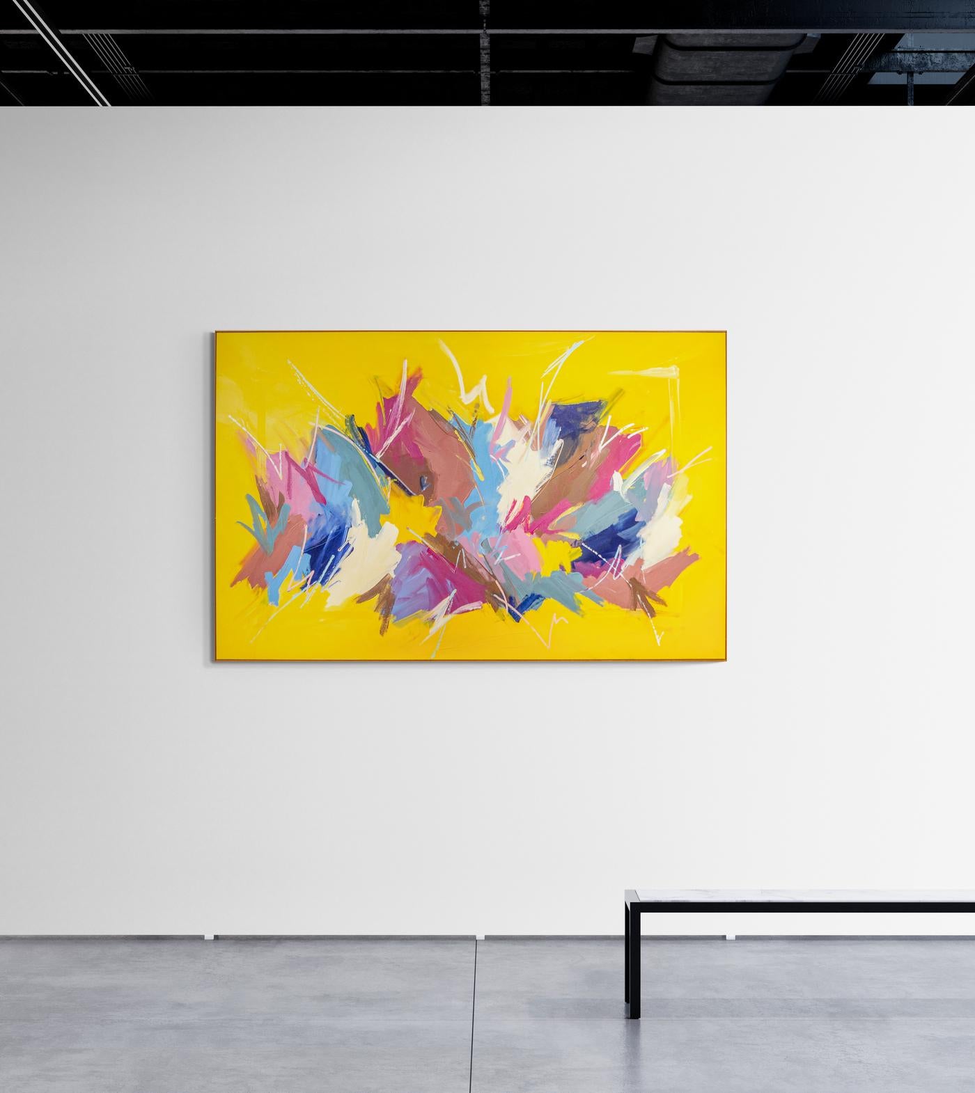 August Yellow Picture - large, colourful, gestural abstract, acrylic on canvas For Sale 7