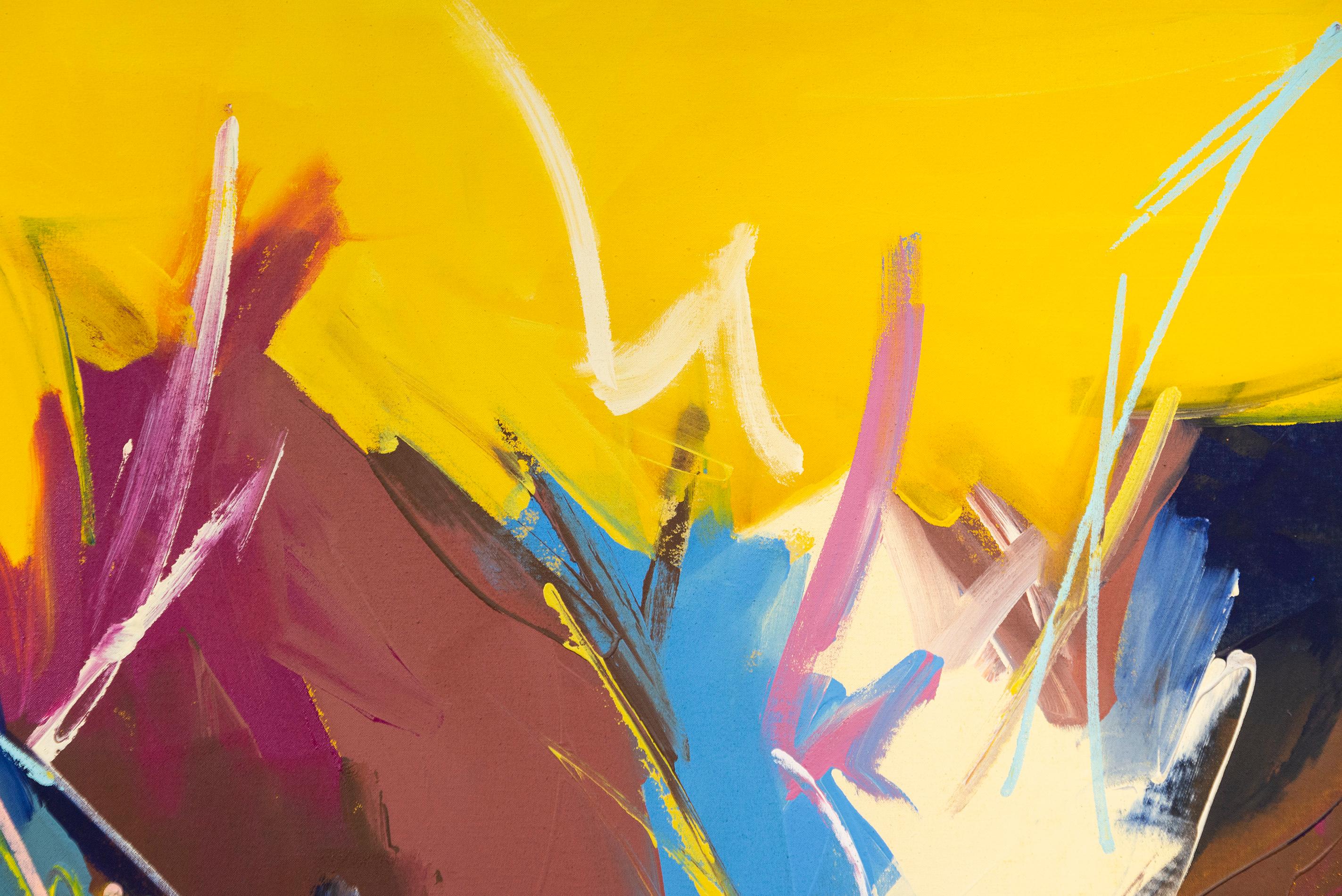 August Yellow Picture - large, colourful, gestural abstract, acrylic on canvas For Sale 1
