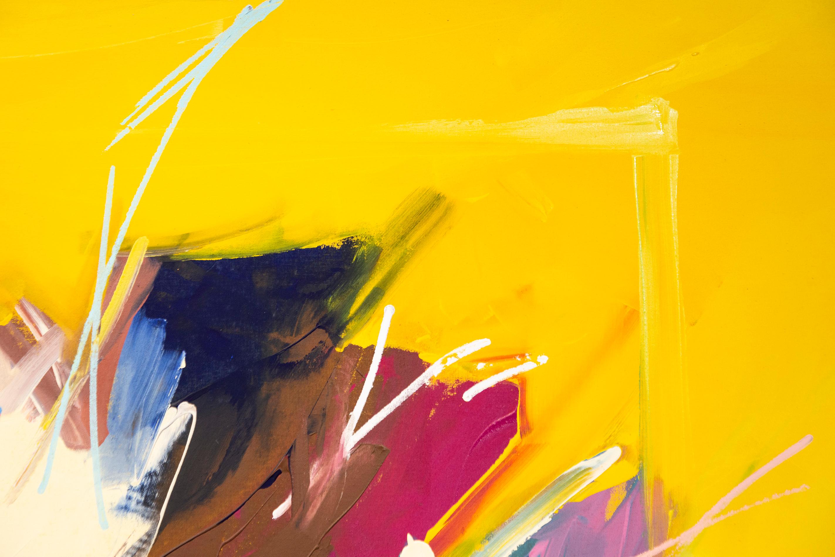 August Yellow Picture - large, colourful, gestural abstract, acrylic on canvas For Sale 2
