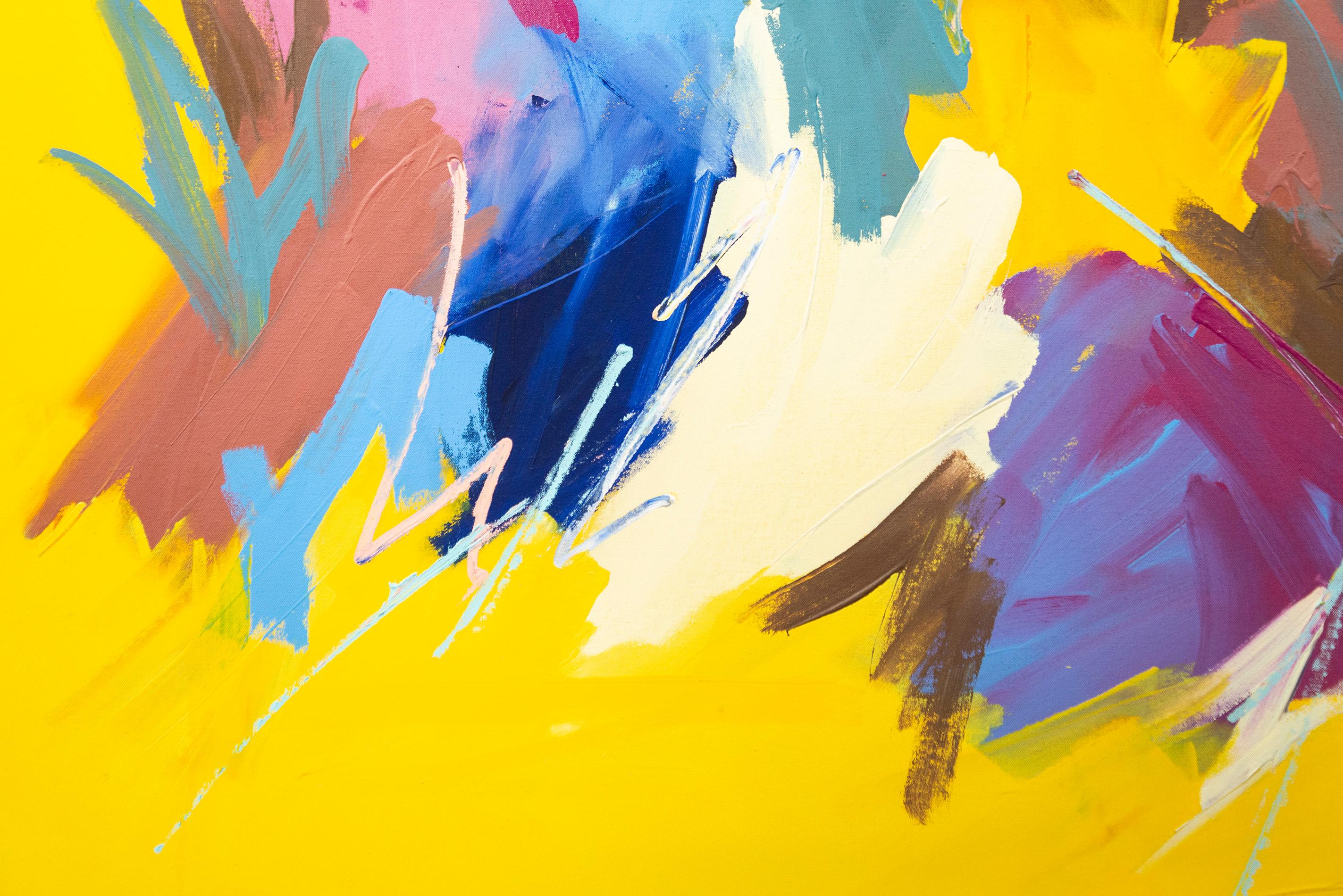 August Yellow Picture - large, colourful, gestural abstract, acrylic on canvas For Sale 4
