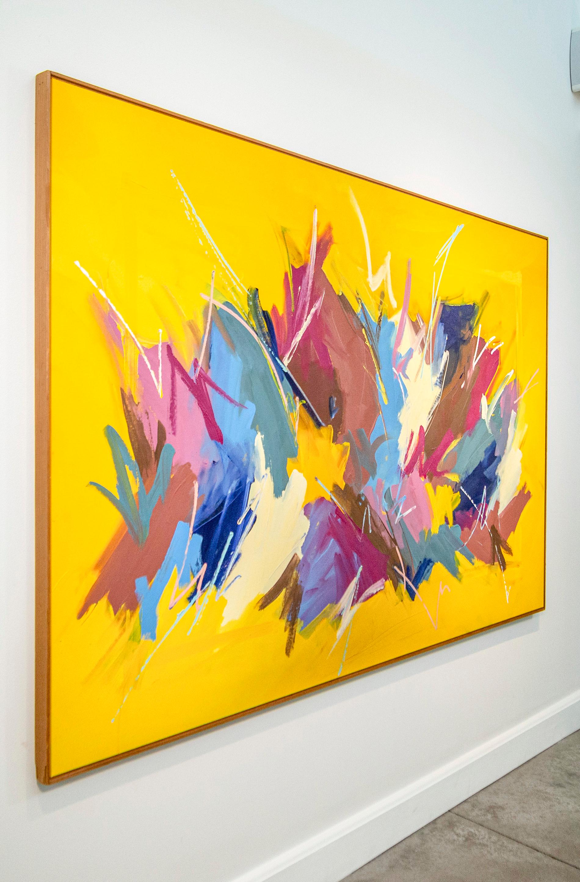 August Yellow Picture - large, colourful, gestural abstract, acrylic on canvas For Sale 6