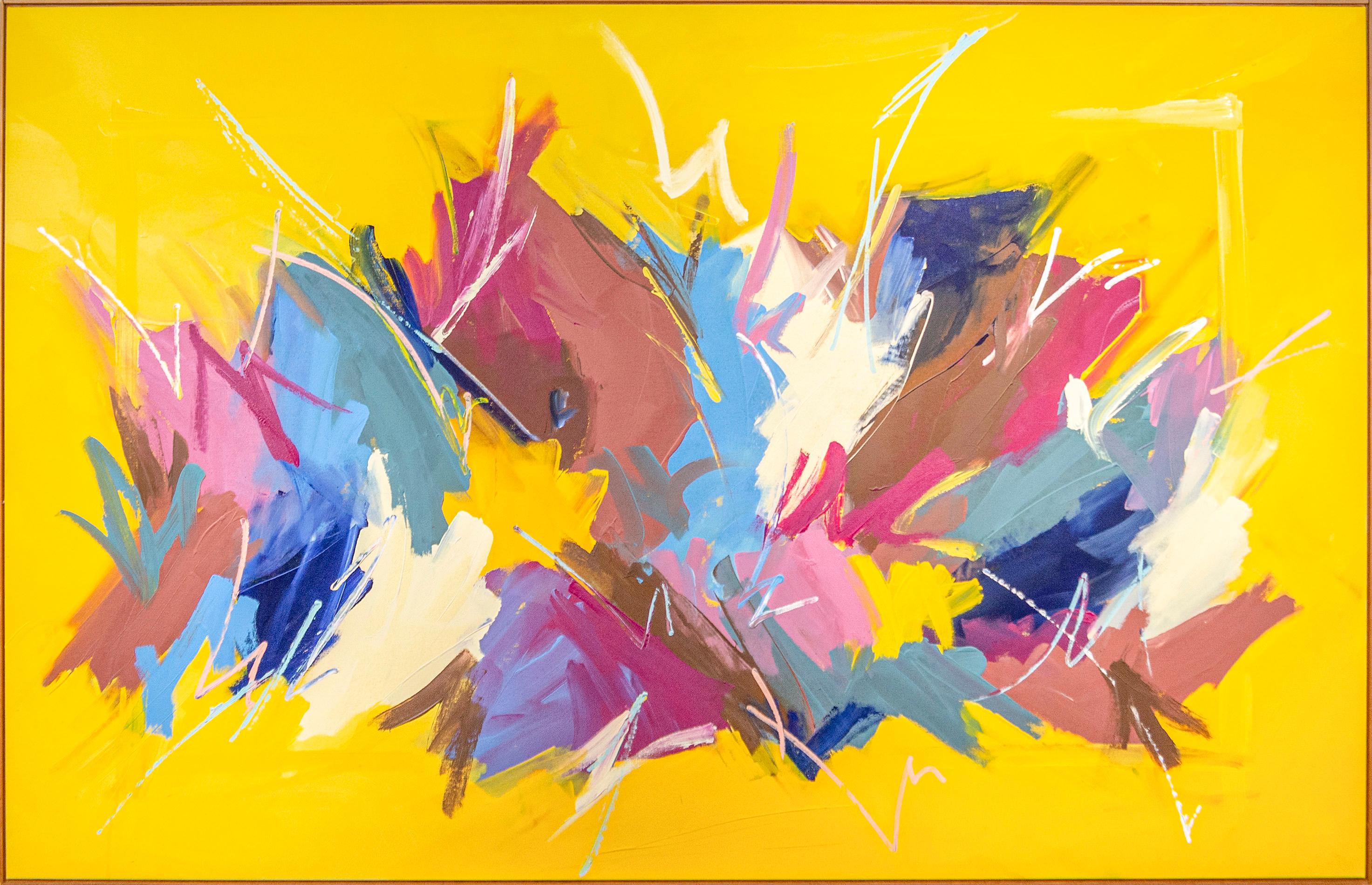 August Yellow Picture - large, colourful, gestural abstract, acrylic on canvas - Painting by Milly Ristvedt