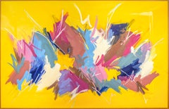 Gelbes Bild – großes, farbenfrohes, abstraktes, gestisches Gemälde, Acryl auf Leinwand