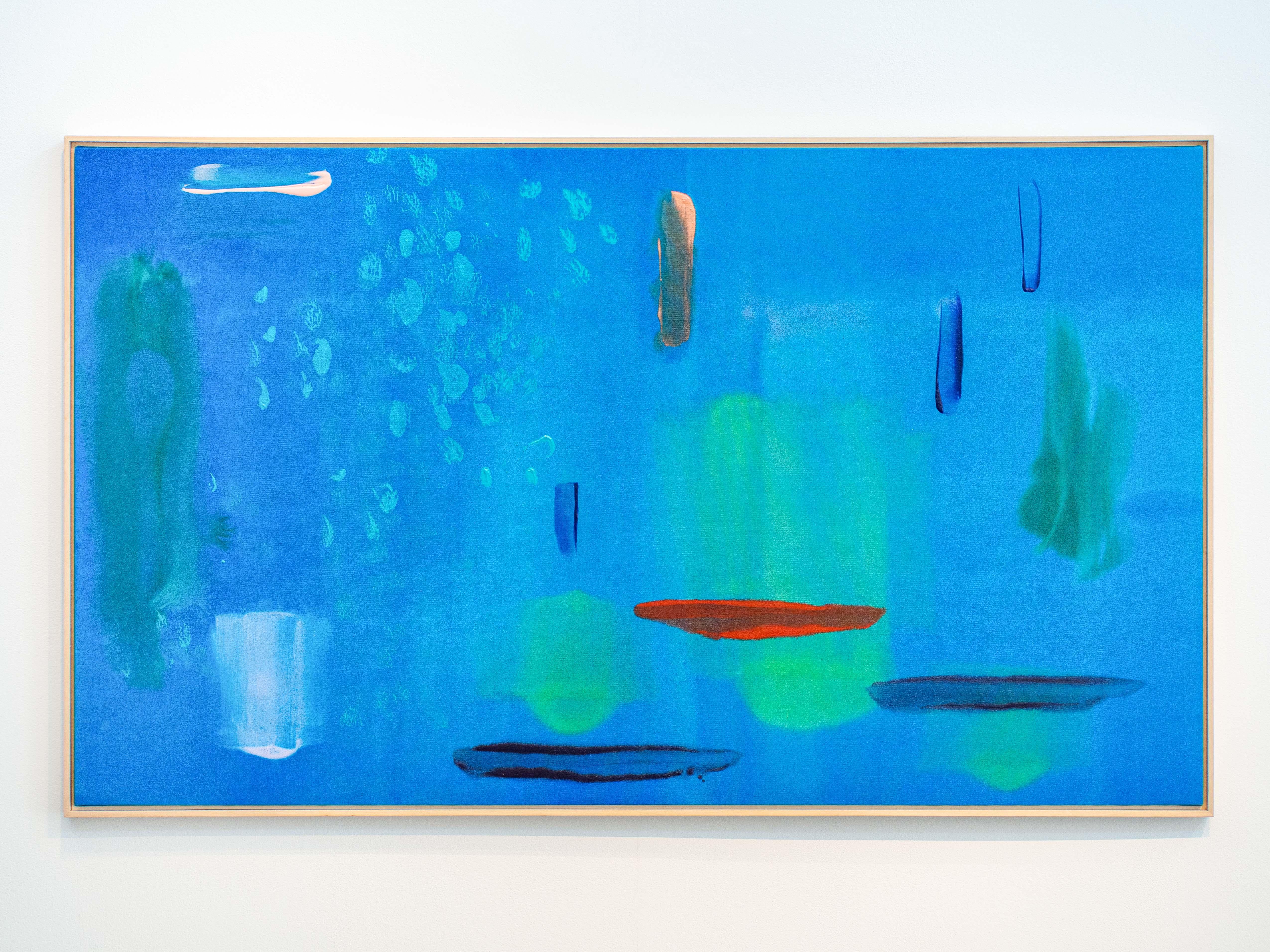 Lagon bleu, large, coloré, moderniste, abstrait gestuel, acrylique sur toile - Abstrait Painting par Milly Ristvedt
