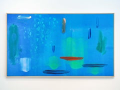 Blue Lagoon - large, colourful, modernist, gestural abstract, acrylic on canvas