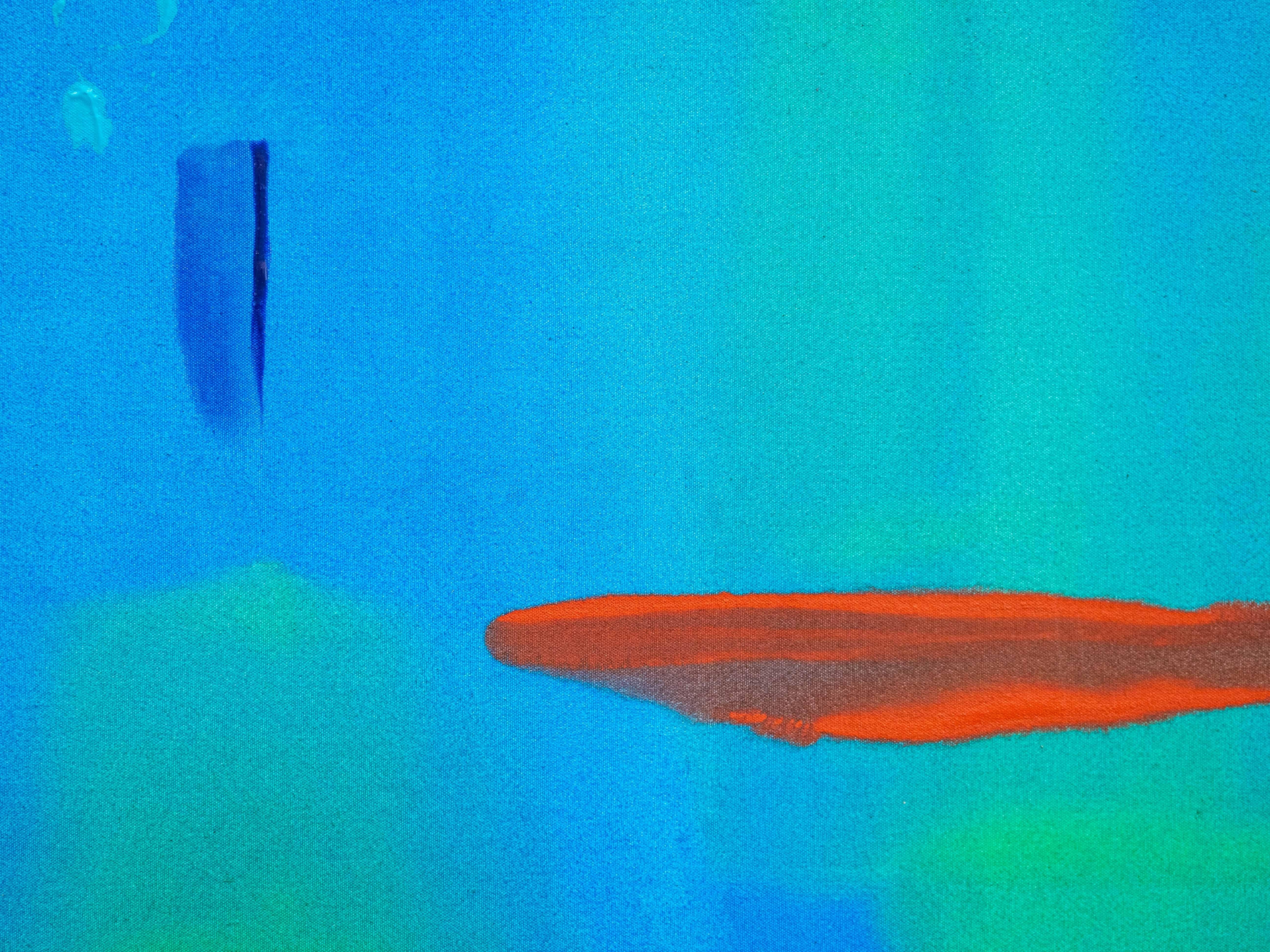 Lagon bleu, large, coloré, moderniste, abstrait gestuel, acrylique sur toile en vente 1